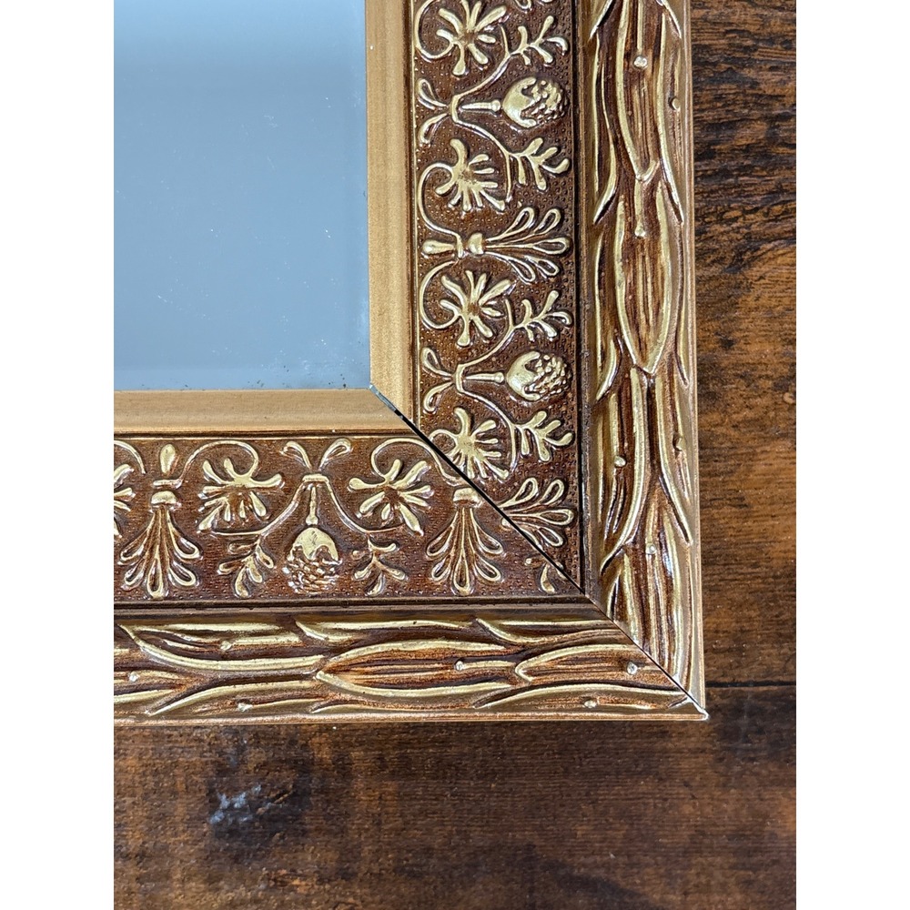 Square Gold Ornate Wall Mirror Floral Botanical Relief Frame 13.5" x 13.5" - Picture 2 of 5
